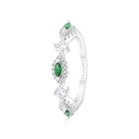 Sterling Silver 925 Ring Rhodium Plated Embedded With Emerald And White CZ