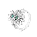 Sterling Silver 925 Ring Rhodium Plated Embedded With Emerald And White CZ