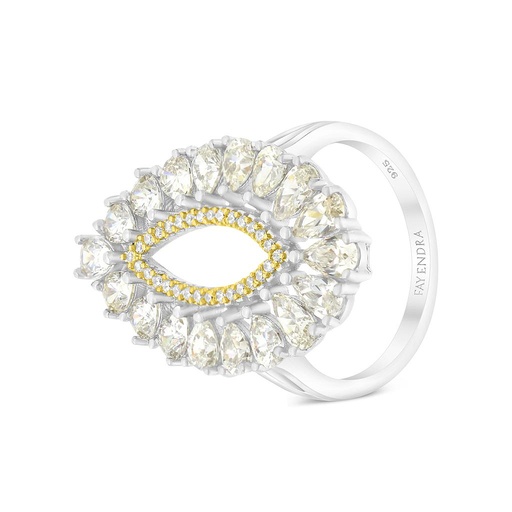 Sterling Silver 925 Ring Rhodium And Gold Plated With Yellow Zircon And White CZ