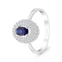 Sterling Silver 925 Ring Rhodium Plated Embedded With Sapphire CorundumAnd White CZ
