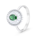 Sterling Silver 925 Ring Rhodium Plated Embedded With Emerald And White CZ