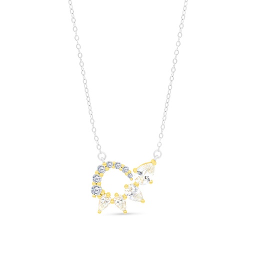 [NCL28CIT00WCZA533] Sterling Silver 925 Necklace Rhodium And Gold Plated Embedded With Yellow Zircon And White CZ