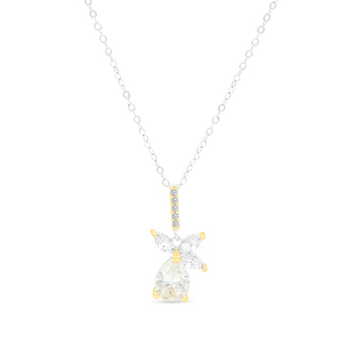 [NCL02CIT00WCZA534] Sterling Silver 925 Necklace Rhodium And Gold Plated Embedded With Yellow Zircon And White CZ