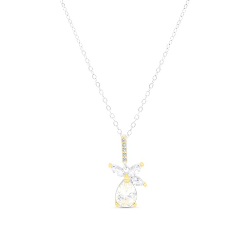 [NCL28CIT00WCZA534] Sterling Silver 925 Necklace Rhodium And Gold Plated Embedded With Yellow Zircon And White CZ