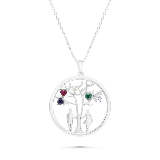 [NCL01MLS00WCZA538] Sterling Silver 925 Necklace Rhodium Plated Embedded With Sapphire Corundum , Ruby Corundum , Emerald Zircon And White CZ
