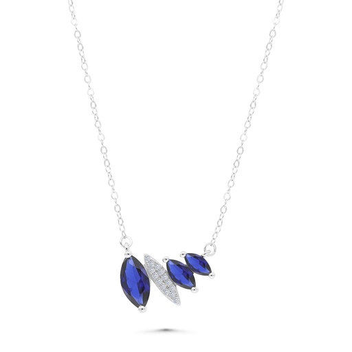 [NCL01SAP00WCZA542] Sterling Silver 925 Necklace Rhodium Plated Embedded With Sapphire CorundumAnd White CZ