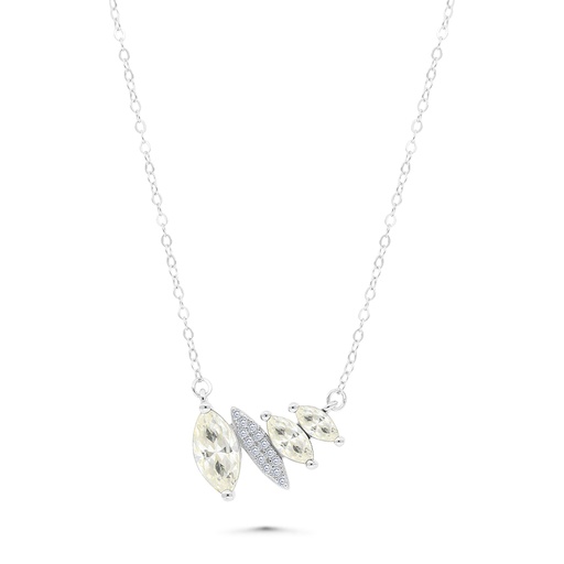 [NCL01CIT00WCZA542] Sterling Silver 925 Necklace Rhodium Plated Embedded With Yellow Zircon And White CZ