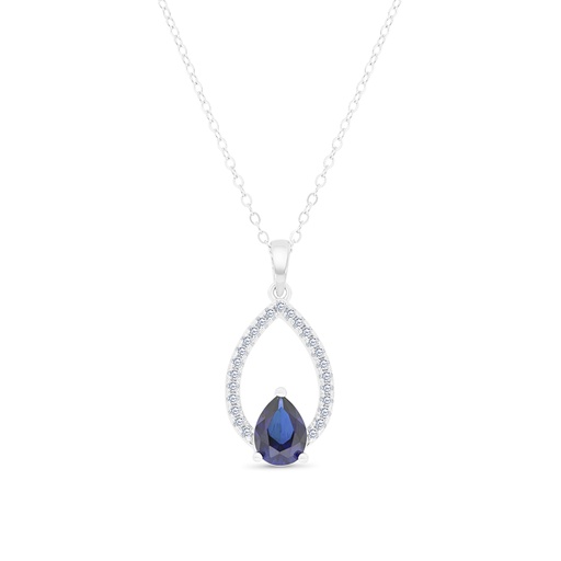 [NCL01SAP00WCZA564] Sterling Silver 925 Necklace Rhodium Plated Embedded With Sapphire CorundumAnd White CZ