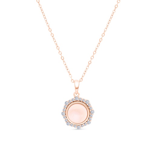 [NCL03PNK00WCZA584] Sterling Silver 925 Necklace Rose Gold Plated With Pink shell And White CZ