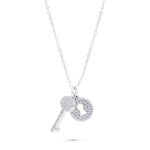 [NCL01WCZ00000A590] Sterling Silver 925 Necklace Rhodium Plated And White CZ