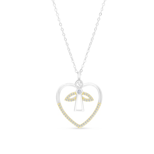 [NCL28WCZ00000A598] Sterling Silver 925 Necklace Rhodium And Gold Plated And White CZ