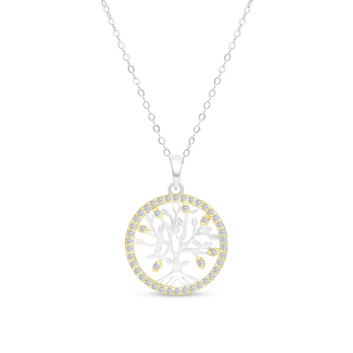 [NCL28WCZ00000A601] Sterling Silver 925 Necklace Rhodium And Gold Plated And White CZ