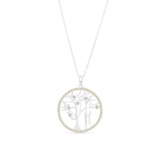 [NCL28WCZ00000A602] Sterling Silver 925 Necklace Rhodium And Gold Plated And White CZ