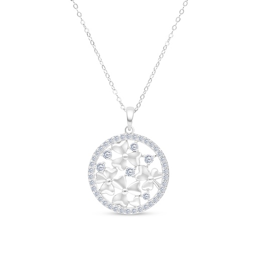 [NCL01WCZ00000A603] Sterling Silver 925 Necklace Rhodium Plated And White CZ