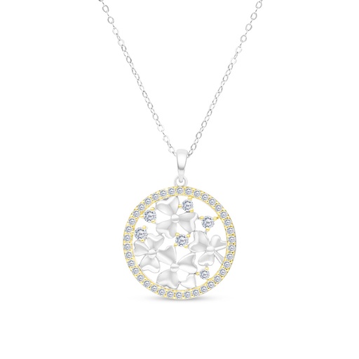 [NCL28WCZ00000A603] Sterling Silver 925 Necklace Rhodium And Gold Plated And White CZ