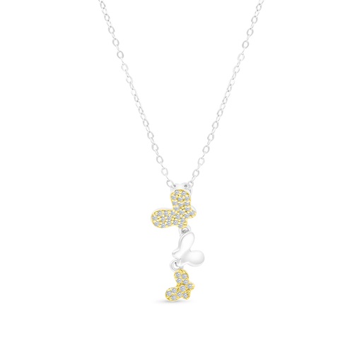 [NCL28WCZ00000A607] Sterling Silver 925 Necklace Rhodium And Gold Plated And White CZ