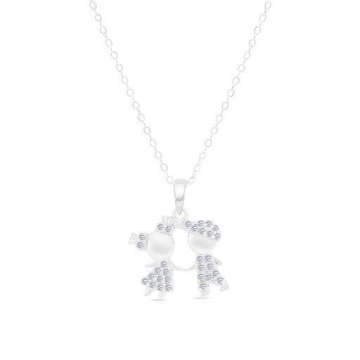 [NCL01WCZ00000A608] Sterling Silver 925 Necklace Rhodium Plated And White CZ