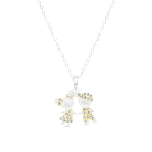 [NCL28WCZ00000A608] Sterling Silver 925 Necklace Rhodium And Gold Plated And White CZ