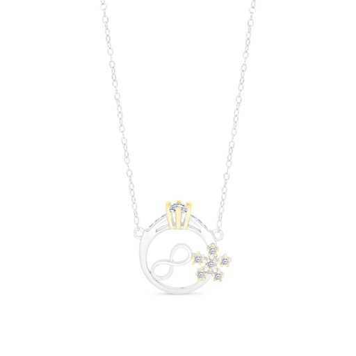 [NCL28WCZ00000A611] Sterling Silver 925 Necklace Rhodium And Gold Plated And White CZ