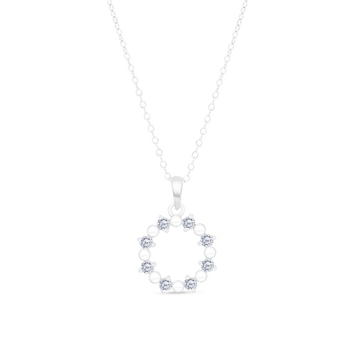 [NCL01WCZ00000A621] Sterling Silver 925 Necklace Rhodium Plated And White CZ
