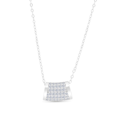 [NCL01WCZ00000A622] Sterling Silver 925 Necklace Rhodium Plated And White CZ