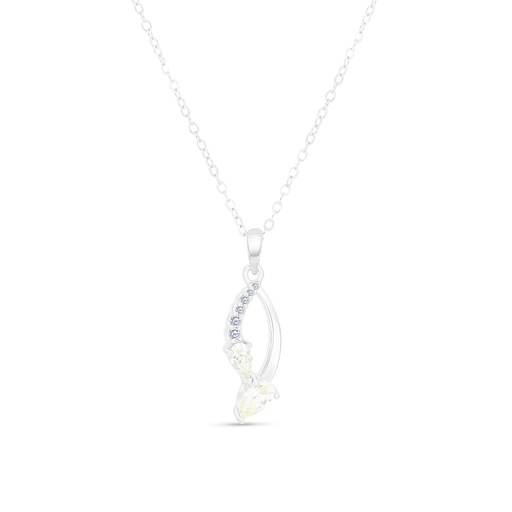 [NCL01CIT00WCZA629] Sterling Silver 925 Necklace Rhodium Plated Embedded With Yellow Zircon And White CZ