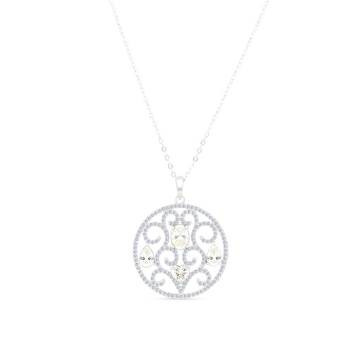 [NCL01CIT00WCZA630] Sterling Silver 925 Necklace Rhodium Plated Embedded With Yellow Zircon And White CZ