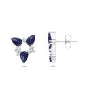 Sterling Silver 925 Earring Rhodium Plated Embedded With Sapphire CorundumAnd White CZ