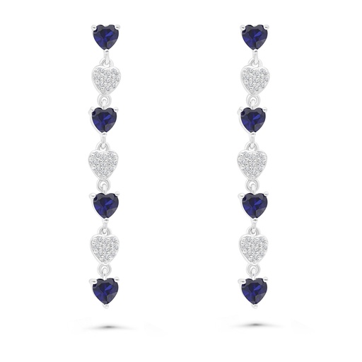 [EAR01SAP00WCZB446] Sterling Silver 925 Earring Rhodium Plated Embedded With Sapphire CorundumAnd White CZ