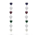 Sterling Silver 925 Earring Rhodium Plated Embedded With Sapphire Corundum , Ruby Corundum , Emerald Zircon And White CZ