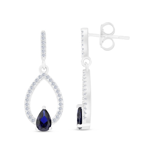 [EAR01SAP00WCZB462] Sterling Silver 925 Earring Rhodium Plated Embedded With Sapphire CorundumAnd White CZ