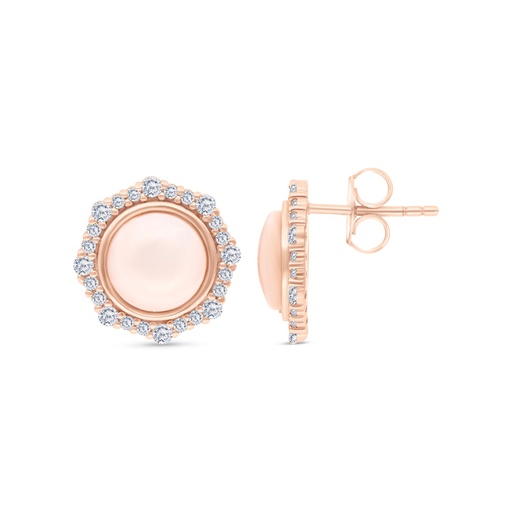 [EAR03PNK00WCZB474] Sterling Silver 925 Earring Rose Gold Plated Embedded With Natural Pink Shell And White CZ