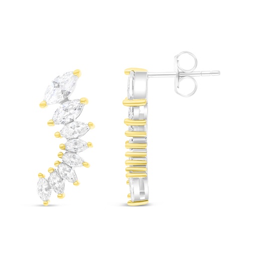 [EAR28WCZ00000B482] Sterling Silver 925 Earring Rhodium And Gold Plated Embedded With White CZ