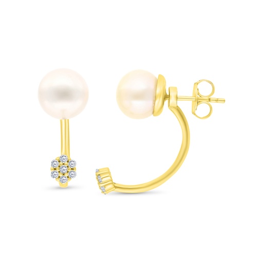 [EAR02PRL00WCZB489] Sterling Silver 925 Earring Gold Plated Embedded With White Shell Pearl And White CZ