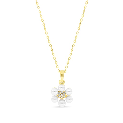 [NCL02PRL00WCZA634] Sterling Silver 925 Necklace Gold Plated Embedded With White Shell Pearl And White CZ