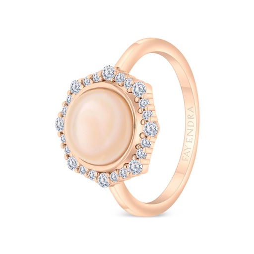 Sterling Silver 925 ring Rose Gold Plated shell pink Pearl And White CZ