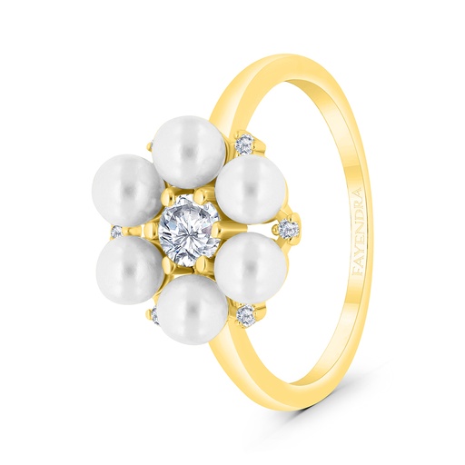 Sterling Silver 925 Ring Gold Plated Embedded With White Shell Pearl And White CZ