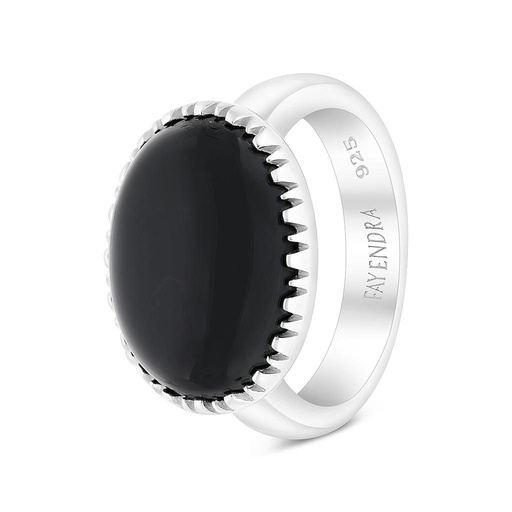 Sterling Silver 925 Ring Rhodium Plated Black Agate For Men