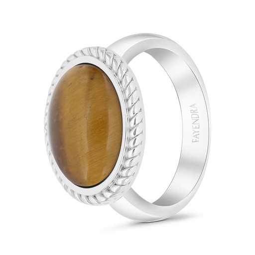 Sterling Silver 925 Ring Rhodium Plated Embedded With Yellow Tiger Eye For Men 