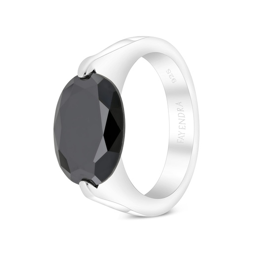 Sterling Silver 925 Ring Rhodium Plated Embedded With Black CZ For Men