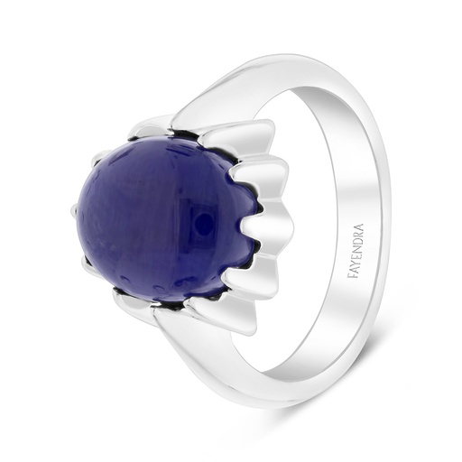 Sterling Silver 925 Ring Rhodium Plated Embedded With Blue Tiger Eye For Men 