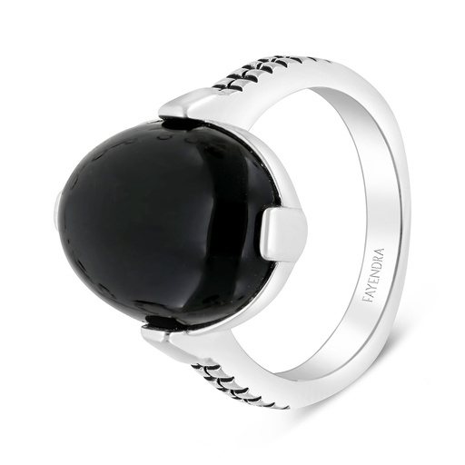 Sterling Silver 925 Ring Rhodium Plated Embedded With Black Agate For Men