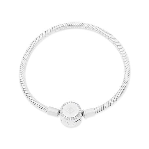 [BRC01WCZ19000A867] Sterling Silver 925 Bracelet Rhodium Plated Embedded With White CZ - 19 CM