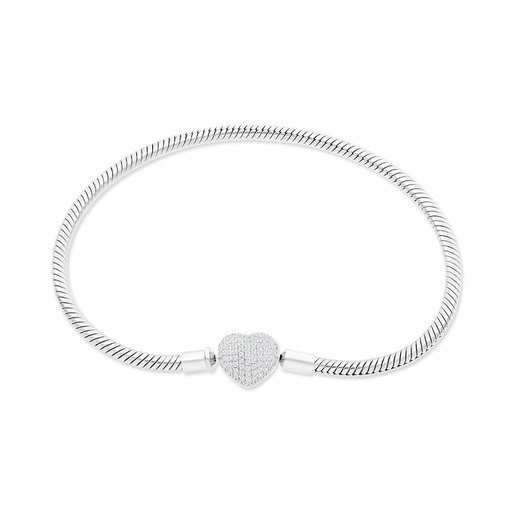 [BRC01WCZ18000A870] Sterling Silver 925 Bracelet Rhodium Plated Embedded With White CZ - 18 CM