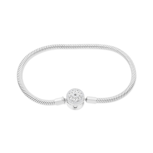 [BRC01WCZ19000A877] Sterling Silver 925 Bracelet Rhodium Plated Embedded With White CZ - 19 CM