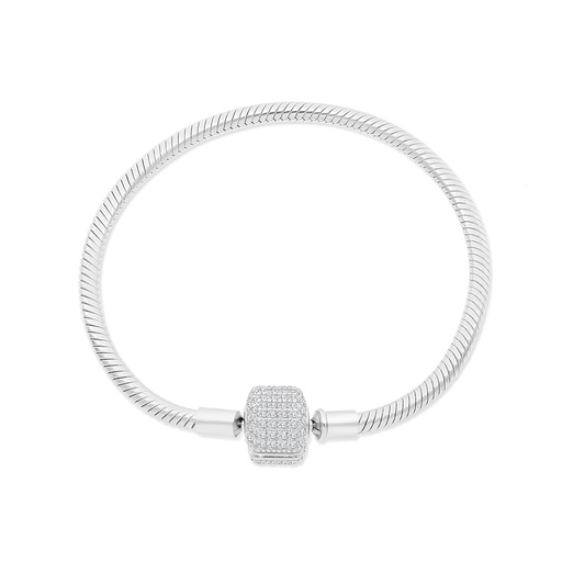[BRC01WCZ18000A882] Sterling Silver 925 Bracelet Rhodium Plated Embedded With White CZ - 18 CM