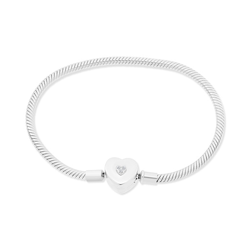 [BRC01WCZ19000A884] Sterling Silver 925 Bracelet Rhodium Plated Embedded With White CZ - 19 CM