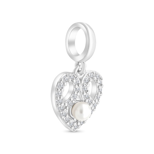 [PND01PRL00WCZA847] Sterling Silver 925 Pendant  Rhodium Plated Embedded With White Shell Pearl And White CZ