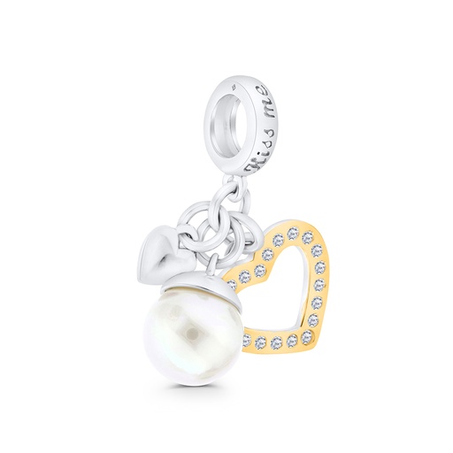 [PND28PRL00WCZA876] Sterling Silver 925 Pendant Rhodium And Gold Plated Embedded With White Shell Pearl And White CZ