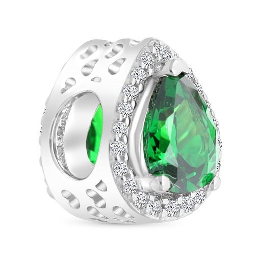 [BCB01EMR00WCZA213] Sterling Silver 925 CHARM Rhodium Plated Embedded With Emerald And White CZ